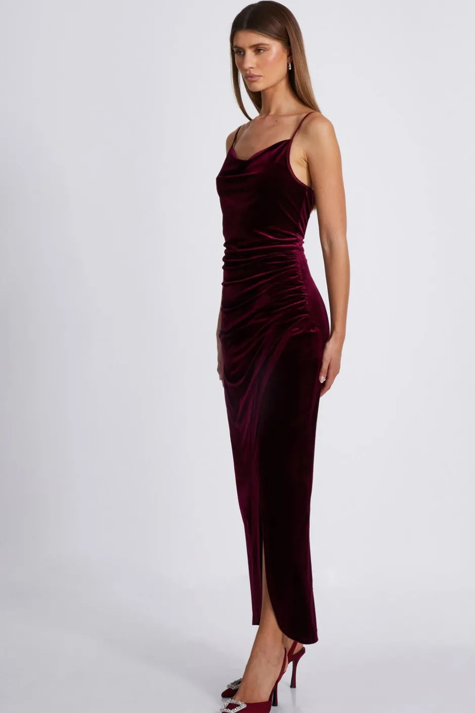 Quiz Dark Red Cowl Neck Midaxi Dress Hot