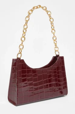 Quiz Dark Red Croc Chain Shoulder Bag Burgundy Best