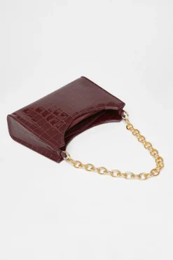 Quiz Dark Red Croc Chain Shoulder Bag Burgundy Best