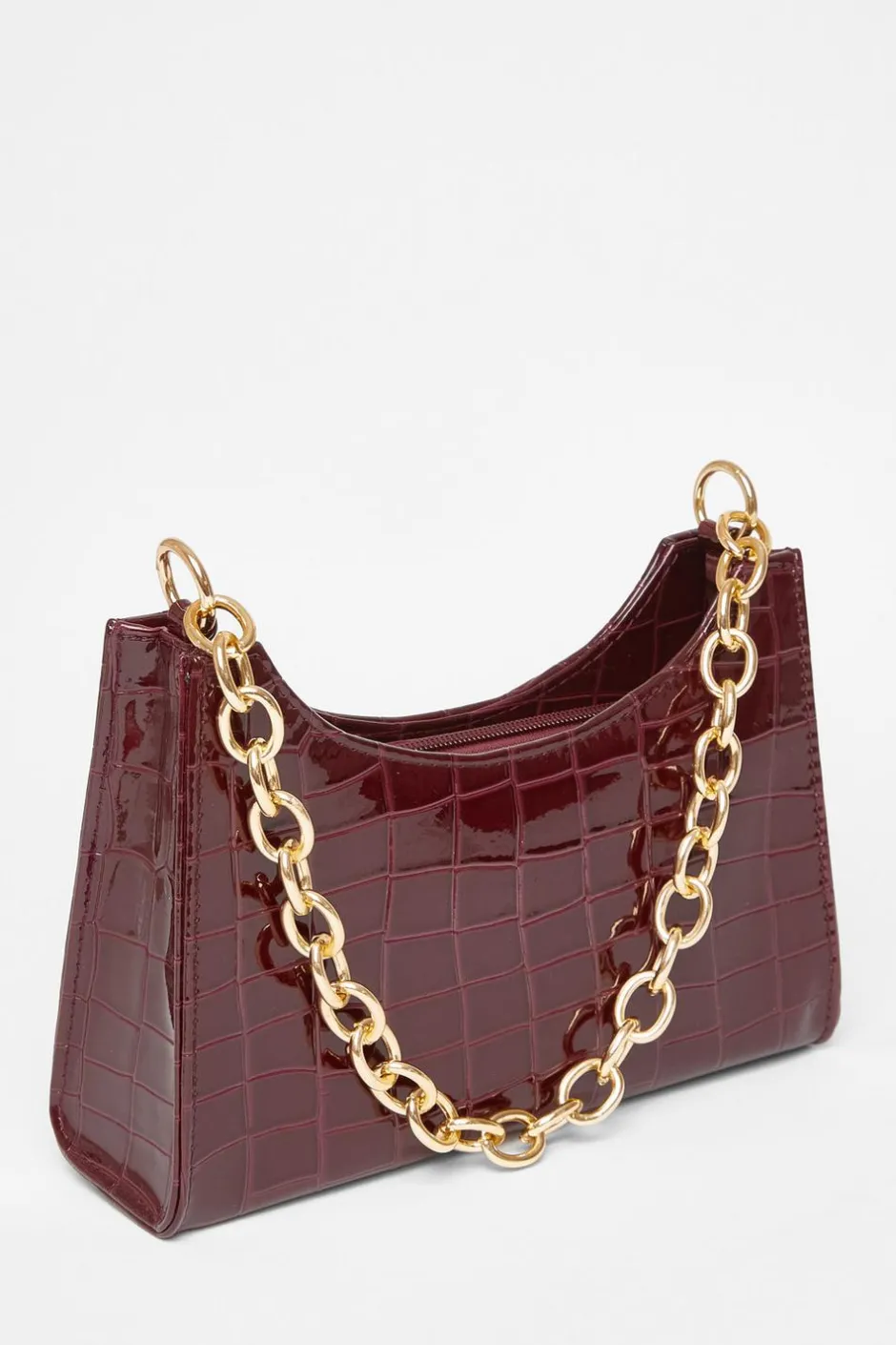 Quiz Dark Red Croc Chain Shoulder Bag Burgundy Best
