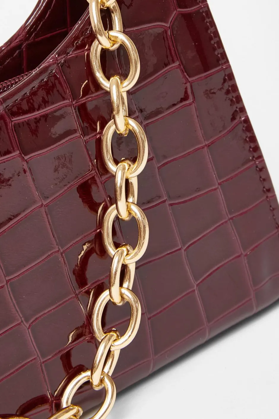 Quiz Dark Red Croc Chain Shoulder Bag Burgundy Best