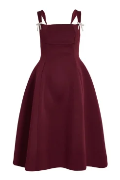 Quiz Dark Red Diamante Bow Midi Dress Wine Hot