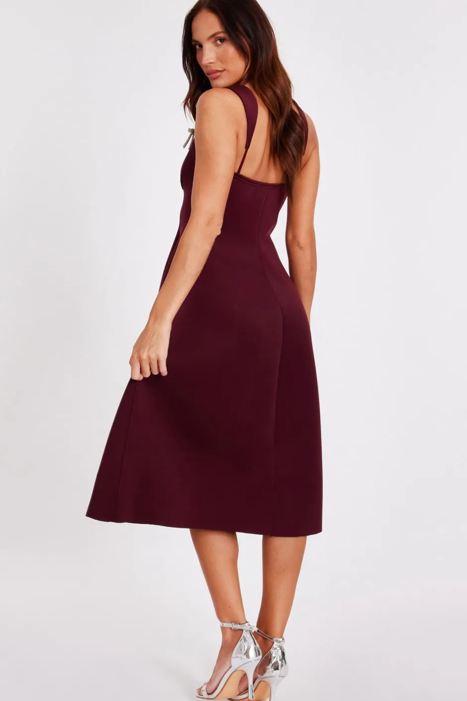 Quiz Dark Red Diamante Bow Midi Dress Wine Hot