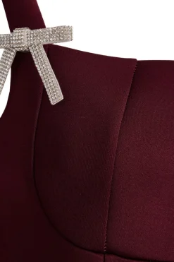Quiz Dark Red Diamante Bow Midi Dress Wine Hot