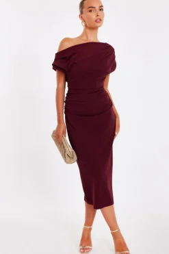 Quiz Dark Red Drop Shoulder Midi Dress Wine Online