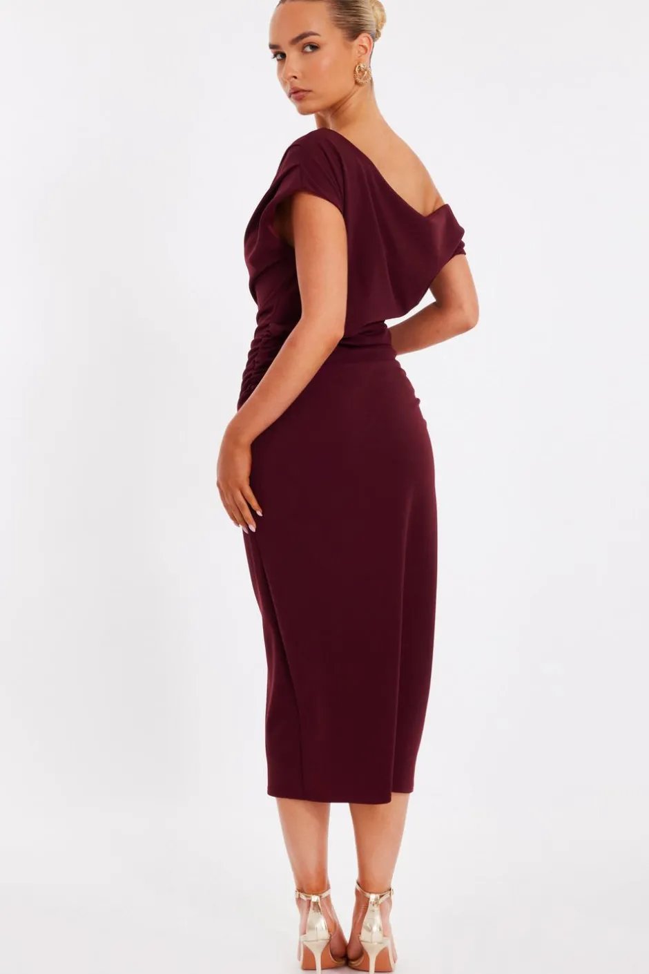 Quiz Dark Red Drop Shoulder Midi Dress Wine Online