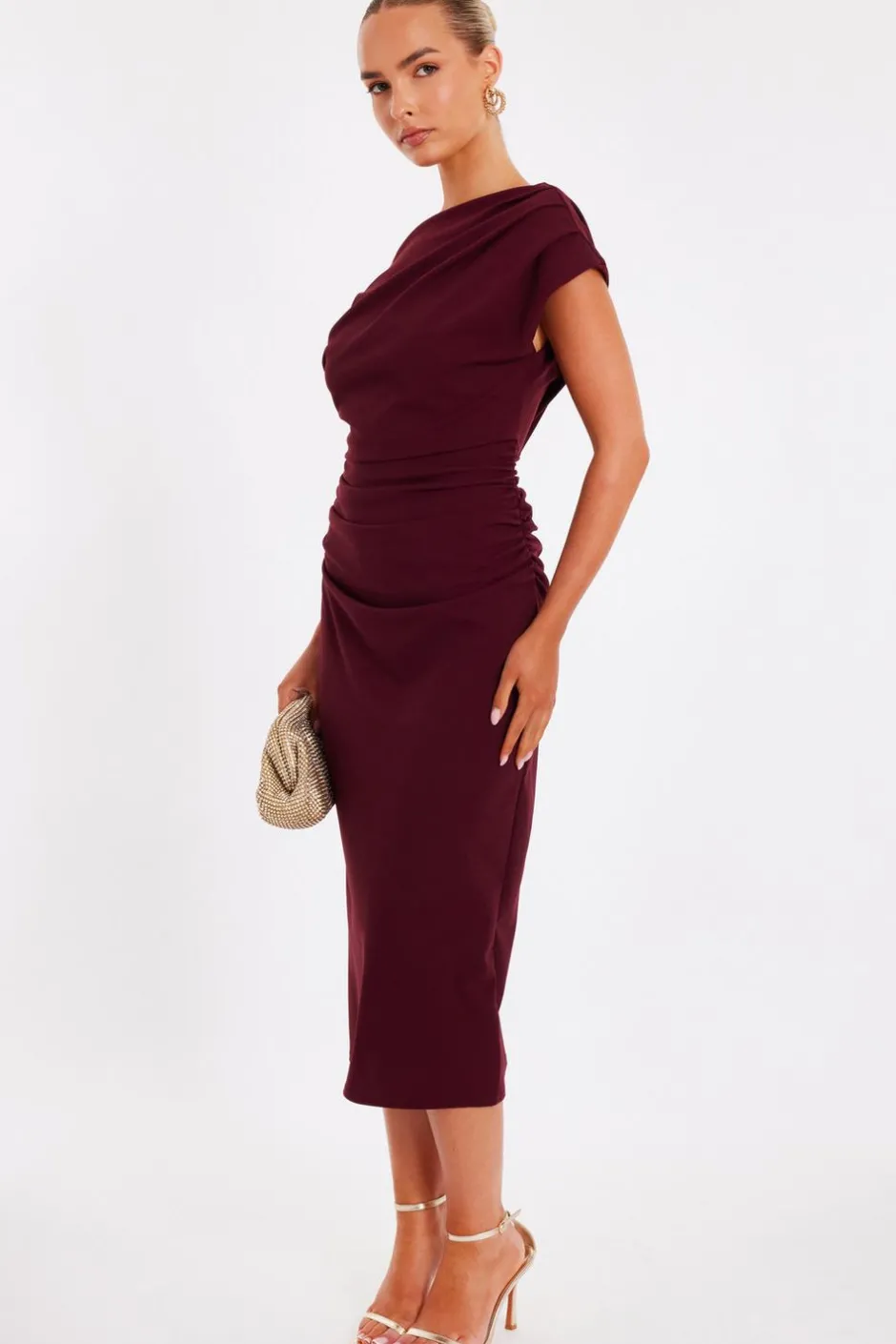 Quiz Dark Red Drop Shoulder Midi Dress Wine Online