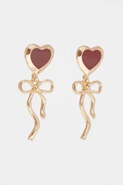 Quiz Dark Red Enamel Ribbon Heart Earrings Berry Discount