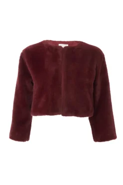 Quiz Dark Red Faux Fur Long Sleeve Cape Berry Discount