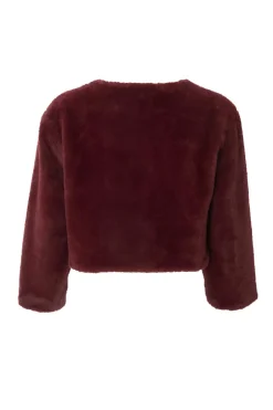 Quiz Dark Red Faux Fur Long Sleeve Cape Berry Discount