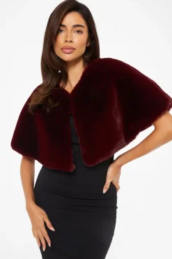 Quiz Dark Red Faux Fur Wrap Burgundy New