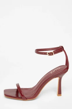 Quiz Dark Red Faux Leather Barely There Heels Burgundy Online