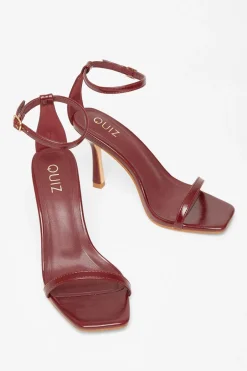 Quiz Dark Red Faux Leather Barely There Heels Burgundy Online