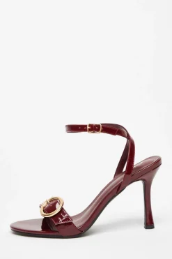 Quiz Dark Red Faux Leather Buckle Heels Online
