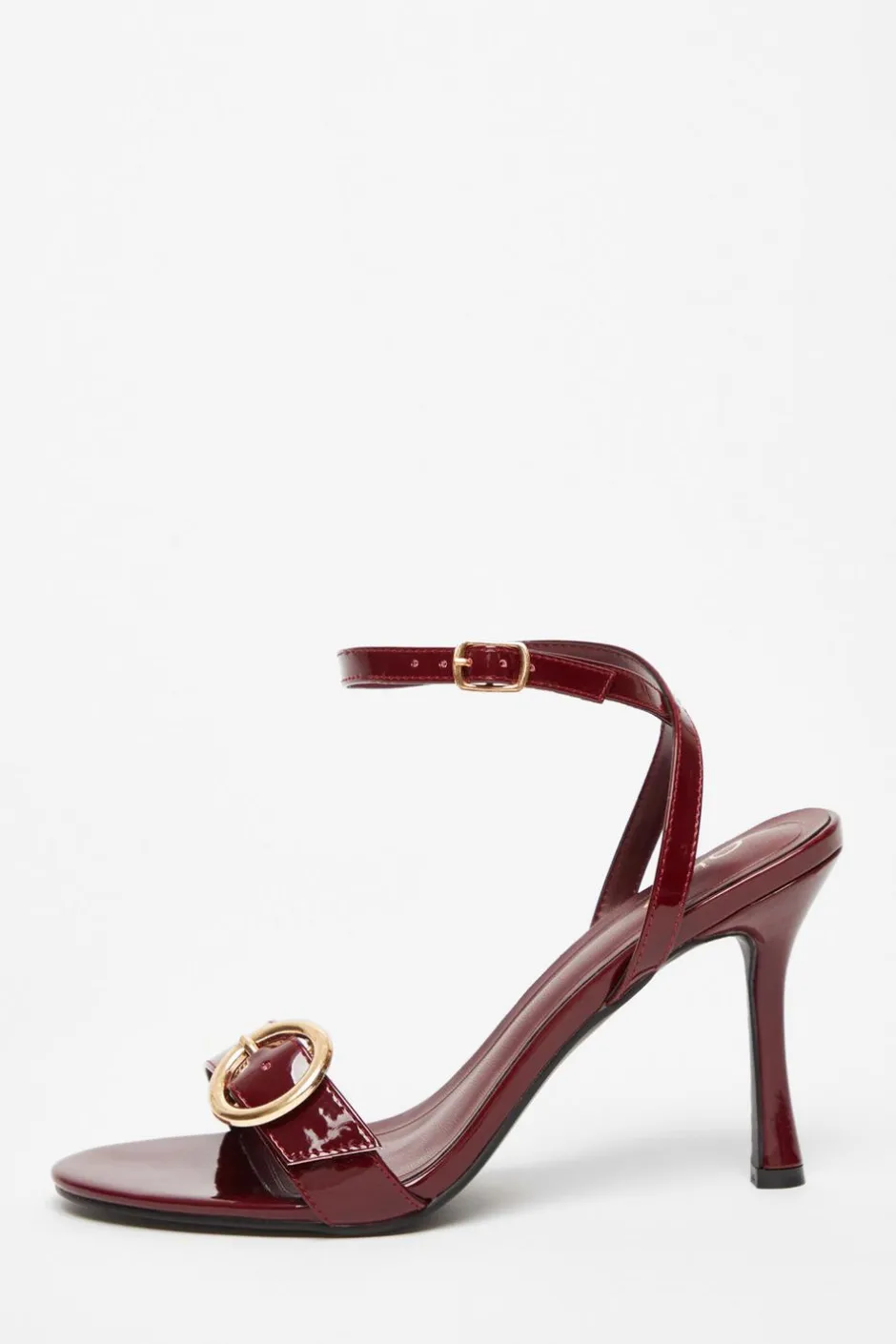 Quiz Dark Red Faux Leather Buckle Heels Online