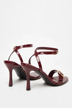 Quiz Dark Red Faux Leather Buckle Heels Online