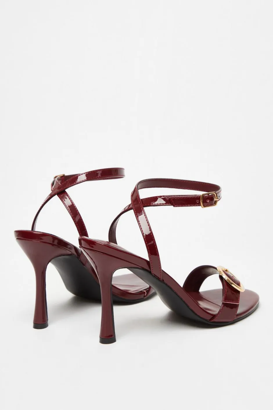 Quiz Dark Red Faux Leather Buckle Heels Online
