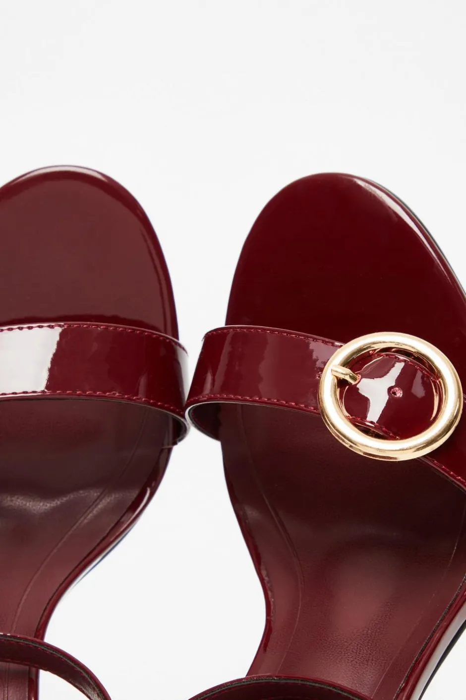 Quiz Dark Red Faux Leather Buckle Heels Online