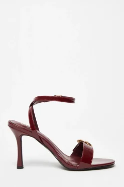 Quiz Dark Red Faux Leather Buckle Heels Online
