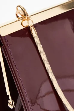 Quiz Dark Red Faux Leather Patent Clutch Hot