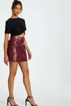 Quiz Dark Red Faux Leather Skort Outlet