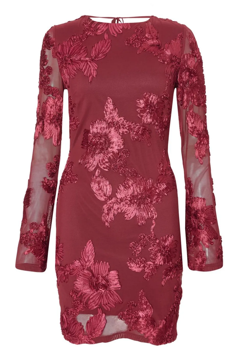 Quiz Dark Red Floral Applique Mini Dress Sale