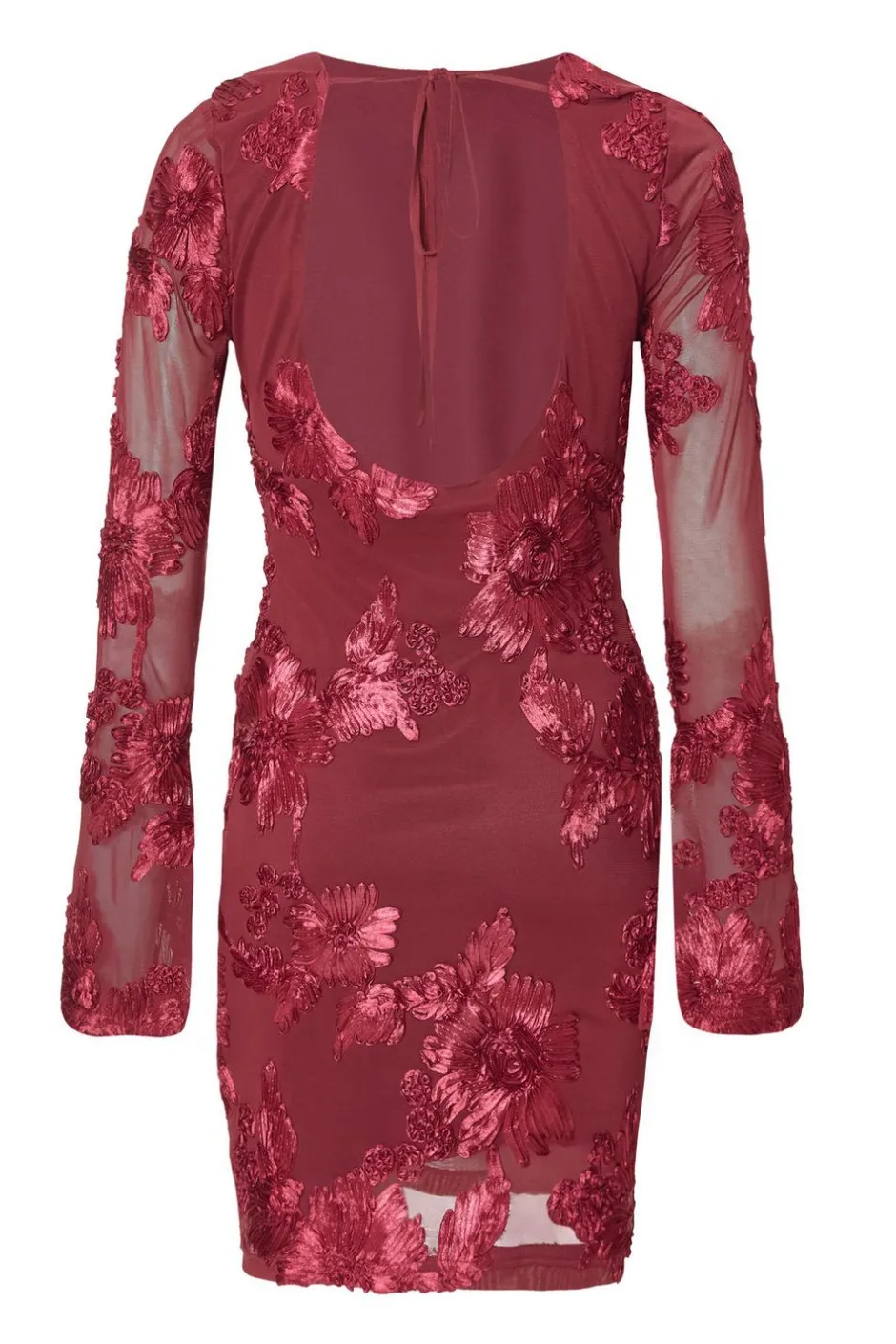 Quiz Dark Red Floral Applique Mini Dress Sale