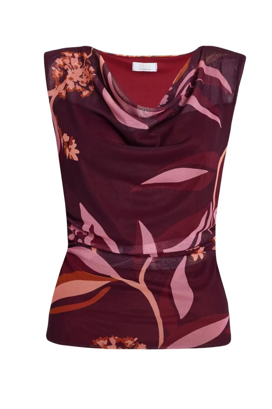 Quiz Dark Red Floral Cowl Neck Top Outlet