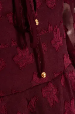 Quiz Dark Red Floral Jacquard Tiered Playsuit Burgundy Discount
