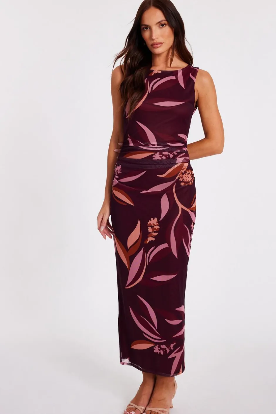 Quiz Dark Red Floral Midaxi Dress Online