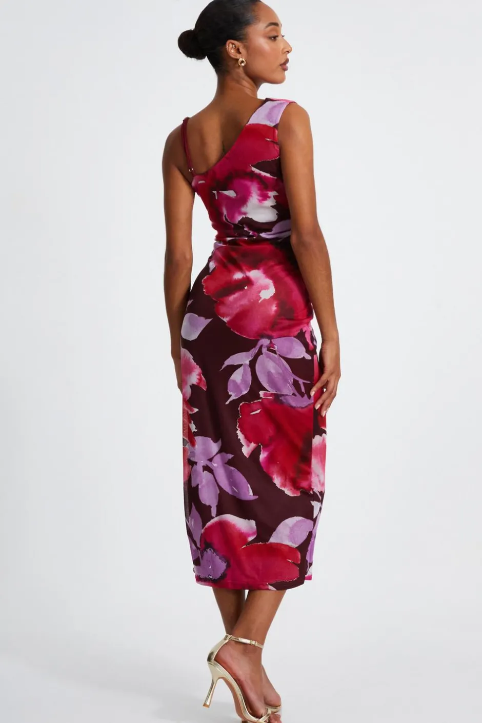 Quiz Dark Red Floral Midi Dress Discount