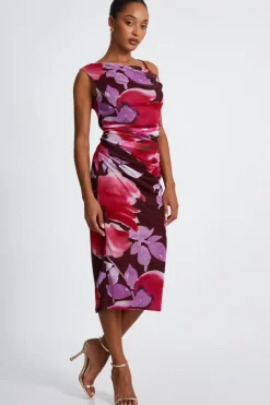 Quiz Dark Red Floral Midi Dress Discount