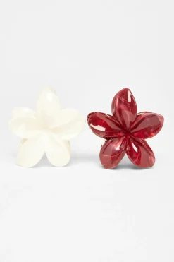 Quiz Dark Red Flower Hair Claw Set Discount
