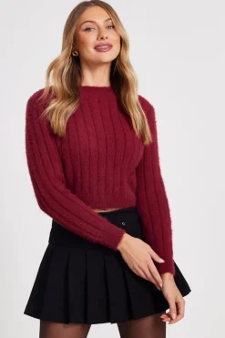 Quiz Dark Red Fluffy Knit Jumper Berry Sale