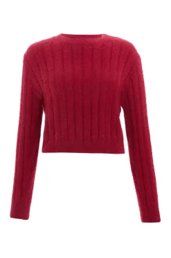 Quiz Dark Red Fluffy Knit Jumper Berry Sale