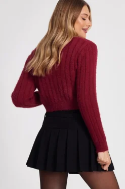 Quiz Dark Red Fluffy Knit Jumper Berry Sale