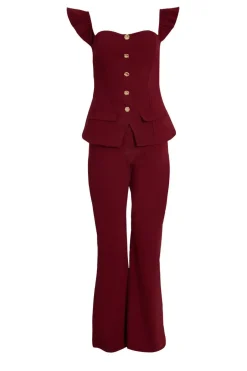 Quiz Dark Red Frill Sleeve Jumpsuit Berry