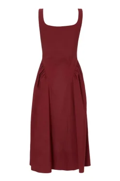 Quiz Dark Red Gathered Side Midi Dress