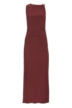 Quiz Dark Red Gold Buckle Midaxi Dress Wine Hot