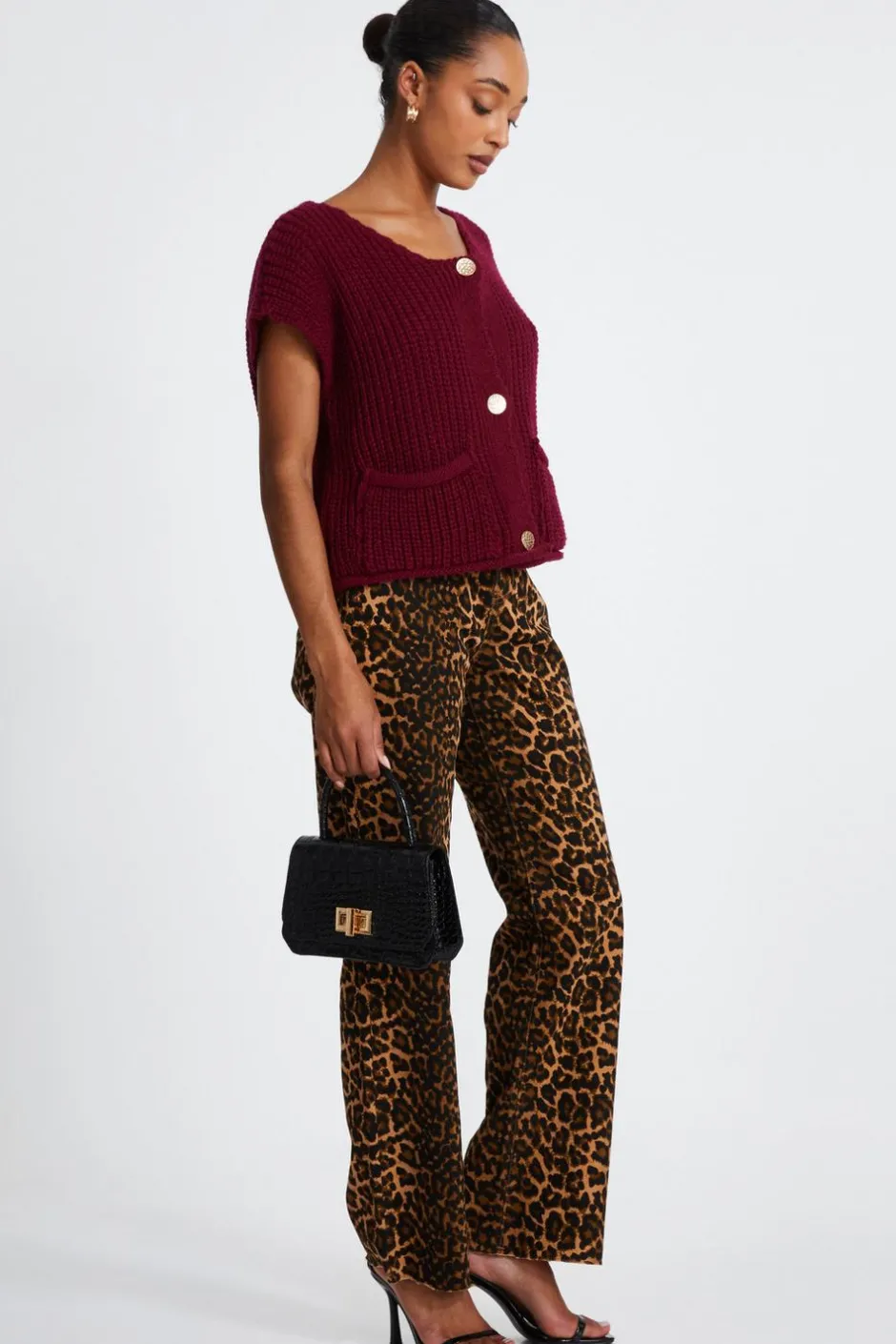 Quiz Dark Red Knit Sleeveless Cardigan Berry Best