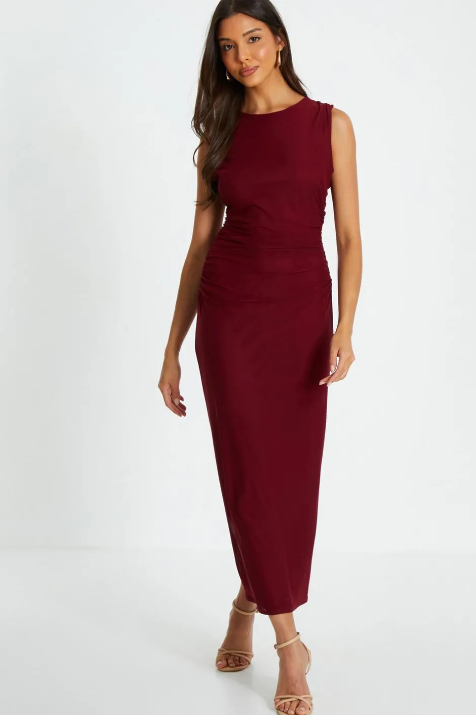 Quiz Dark Red Mesh Bodycon Midaxi Dress Outlet
