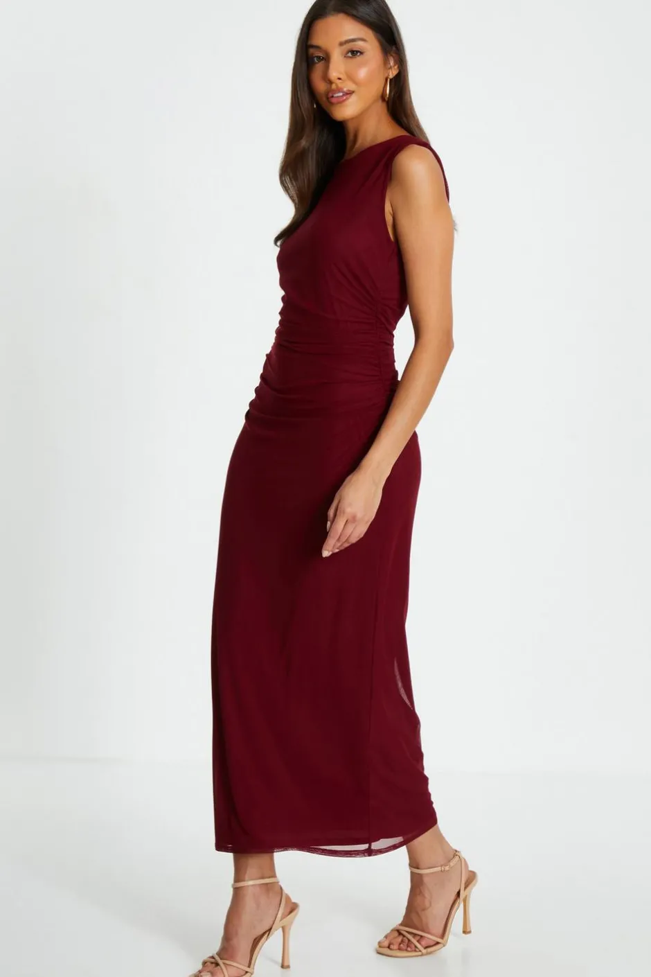 Quiz Dark Red Mesh Bodycon Midaxi Dress Outlet