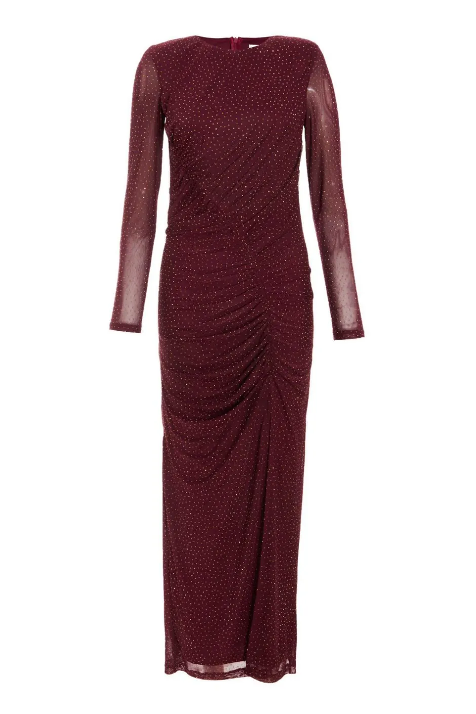 Quiz Dark Red Mesh Diamante Midaxi Dress Outlet