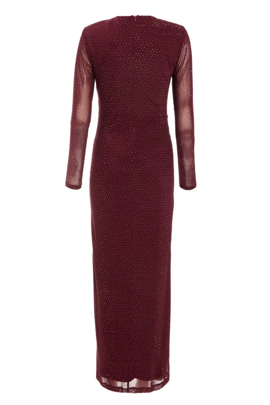 Quiz Dark Red Mesh Diamante Midaxi Dress Outlet