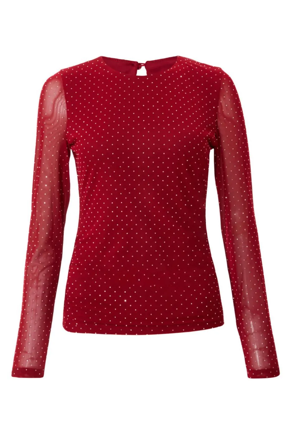 Quiz Dark Red Mesh Long Sleeve Top Berry Clearance