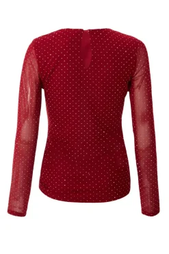Quiz Dark Red Mesh Long Sleeve Top Berry Clearance