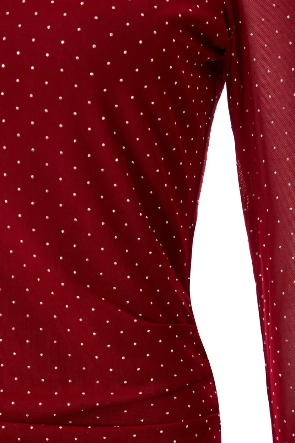 Quiz Dark Red Mesh Long Sleeve Top Berry Clearance