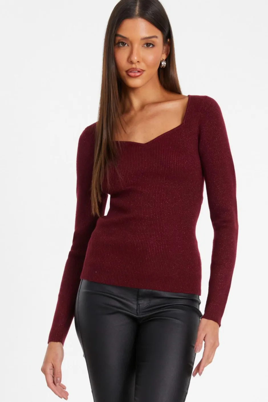 Quiz Dark Red Metallic Glitter Jumpper Berry Sale