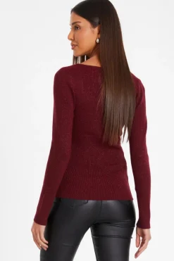 Quiz Dark Red Metallic Glitter Jumpper Berry Sale