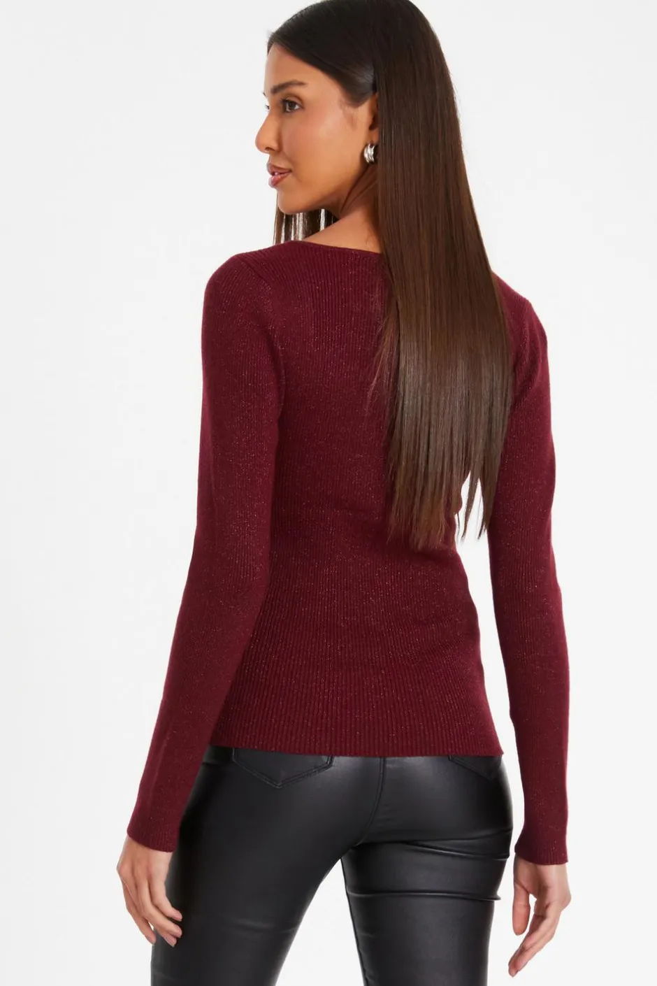 Quiz Dark Red Metallic Glitter Jumpper Berry Sale